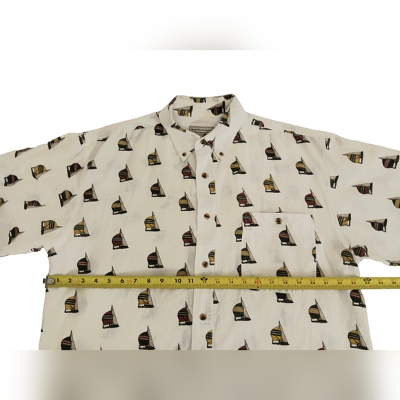 Bugle Boy Co. men's white sailboat print short sleeve button-down shirt size L - Picture 6 of 8